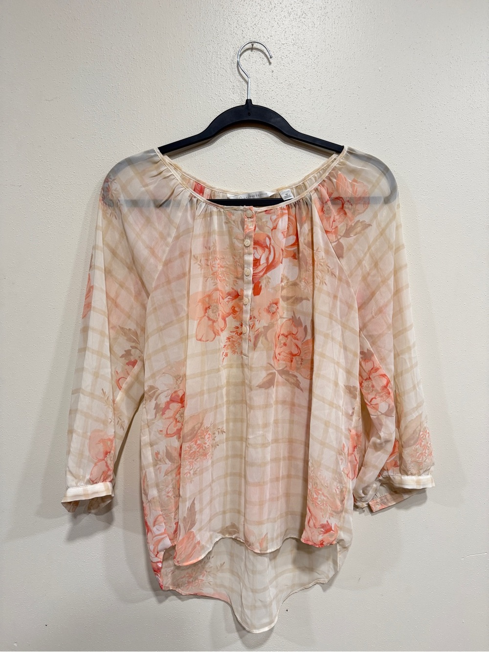 LC Lauren Conrad Cream Blouse with Floral Print - Women Tops